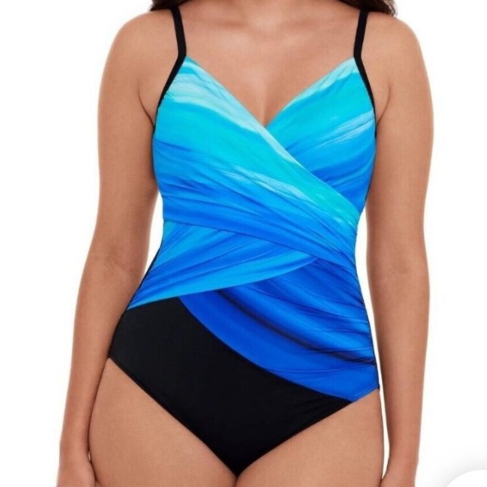 Miraclesuit Blue and Black One Piece Swimsuit
